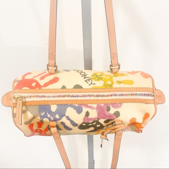 Dooney & Bourke Vintage Y2K Rainbow Handprint Round Barrel Shoulder Bag 2000s - Picture 13 of 14